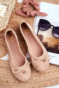 Outlet Baleriny Damskie Lu Boo Zamszowe Beżowe Layla Damskie Baleriny Klasyczne