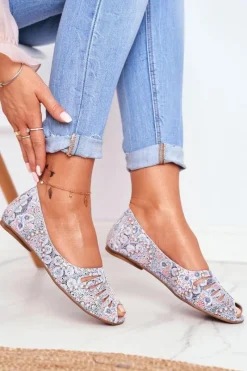 Baleriny Skórzane|Baleriny Klasyczne>Maciejka Baleriny Damskie Skórzane Biało Niebieskie we wzory 03497-13