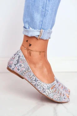 Baleriny Skórzane|Baleriny Klasyczne>Maciejka Baleriny Damskie Skórzane Biało Niebieskie we wzory 03497-13