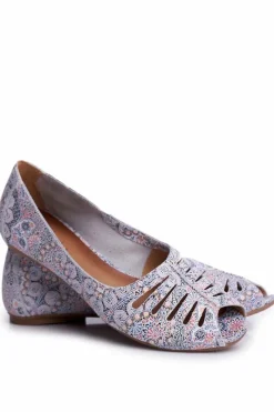 Baleriny Skórzane|Baleriny Klasyczne></noscript>Maciejka Baleriny Damskie Skórzane Biało Niebieskie we wzory 03497-13