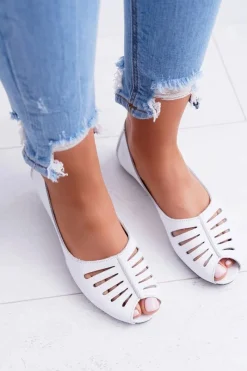 Discount Maciejka Baleriny Damskie Skórzane Odkryte Palce 03497-59