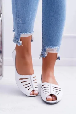 Discount Maciejka Baleriny Damskie Skórzane Odkryte Palce 03497-59