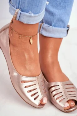 Discount Maciejka Baleriny Damskie Skórzane Złote 03497-25