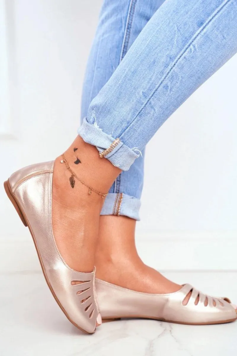 Discount Maciejka Baleriny Damskie Skórzane Złote 03497-25