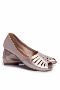 Discount Maciejka Baleriny Damskie Skórzane Złote 03497-25