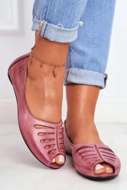 Discount Baleriny Damskie Skórzane Różowe 03497-15 Damskie Baleriny Skórzane|Baleriny Klasyczne