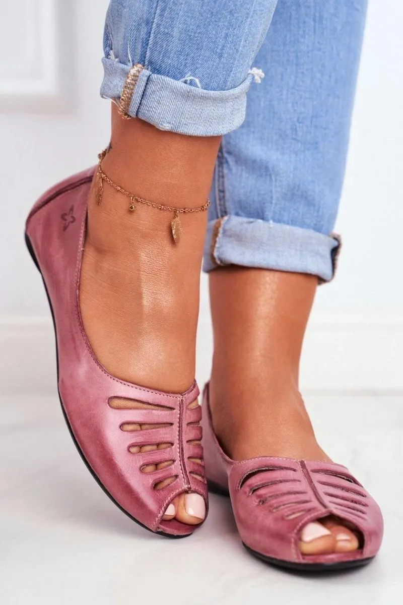 Discount Baleriny Damskie Skórzane Różowe 03497-15 Damskie Baleriny Skórzane|Baleriny Klasyczne