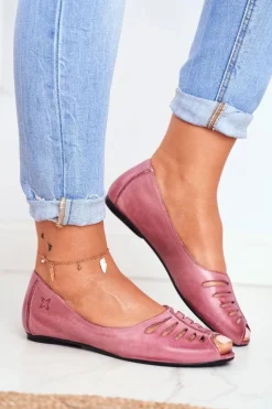 Discount Baleriny Damskie Skórzane Różowe 03497-15 Damskie Baleriny Skórzane|Baleriny Klasyczne