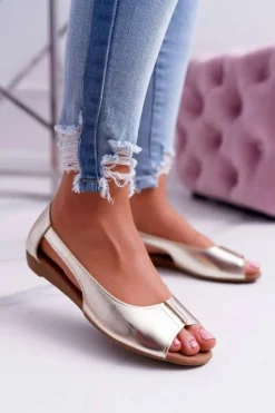 New Baleriny Damskie Peep Toe Złote Ereli Damskie Baleriny Klasyczne