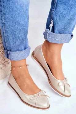 Sale Baleriny Damskie Sergio Leone Złote BL612 Damskie Baleriny Klasyczne