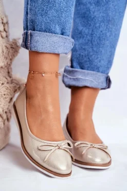 Sale Baleriny Damskie Sergio Leone Złote BL612 Damskie Baleriny Klasyczne