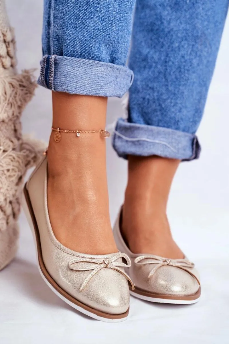 Sale Baleriny Damskie Sergio Leone Złote BL612 Damskie Baleriny Klasyczne