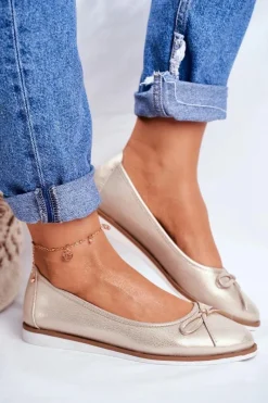 Sale Baleriny Damskie Sergio Leone Złote BL612 Damskie Baleriny Klasyczne