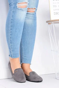 Online Boto Baleriny Damskie Szare Zamszowe Neala