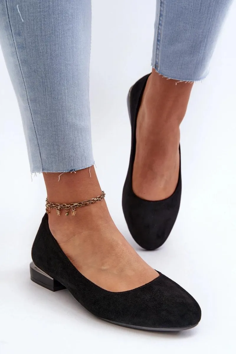 Hot Buty Sergio Leone Baleriny Damskie Z Eko Zamszu Na Niskim Obcasie Czarne Sergio Leone PB202