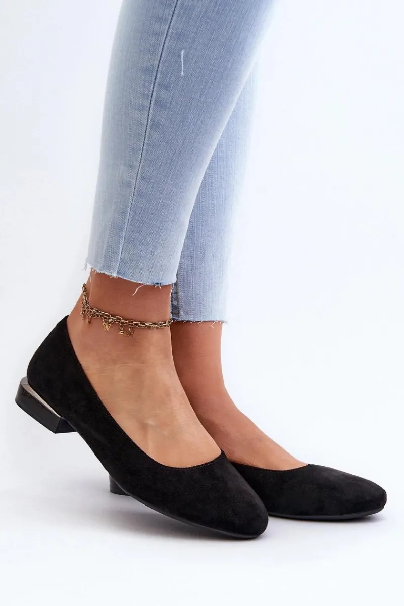 Hot Buty Sergio Leone Baleriny Damskie Z Eko Zamszu Na Niskim Obcasie Czarne Sergio Leone PB202