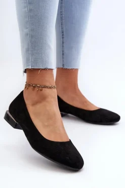 Hot Buty Sergio Leone Baleriny Damskie Z Eko Zamszu Na Niskim Obcasie Czarne Sergio Leone PB202