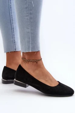 Hot Buty Sergio Leone Baleriny Damskie Z Eko Zamszu Na Niskim Obcasie Czarne Sergio Leone PB202