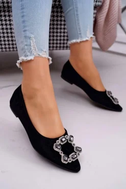 New Baleriny Damskie z Kamieniami Czarne Divine Damskie Baleriny Klasyczne