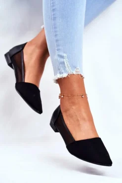 Discount Evento Baleriny Damskie Z Siateczką Zamsz Czarne Fibe