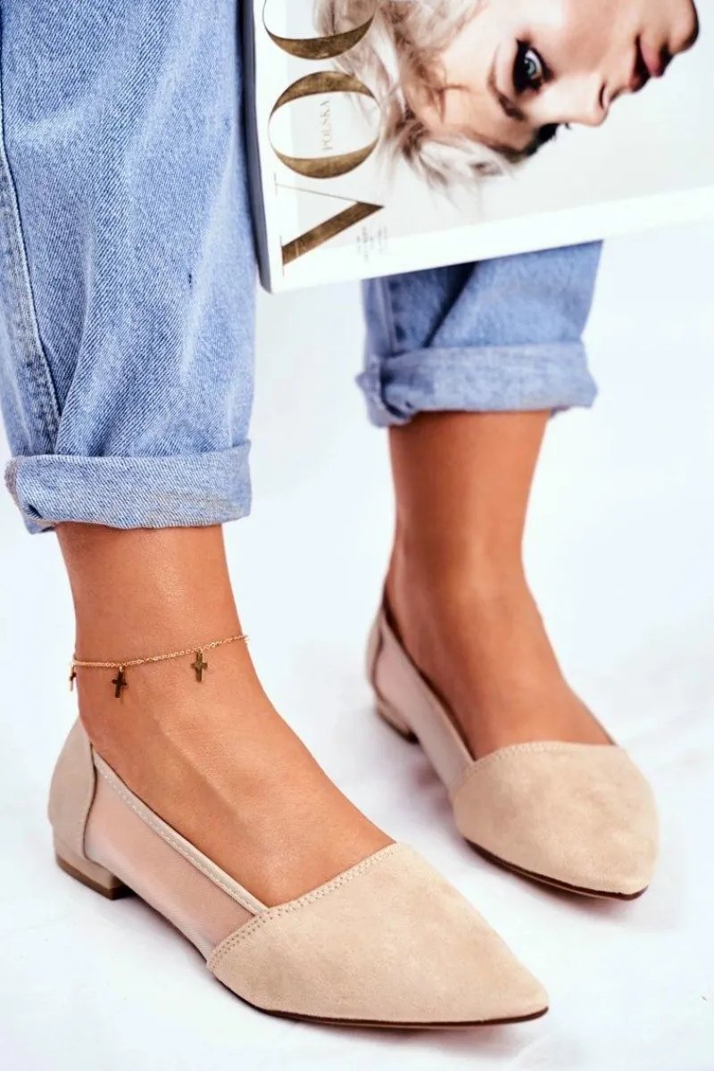 New Evento Baleriny Damskie Z Siateczką Zamsz Beżowe Fibe