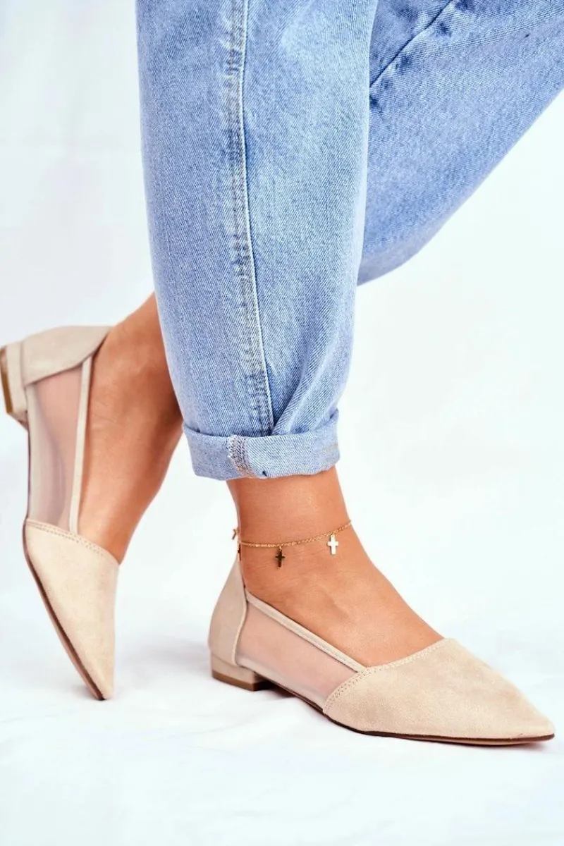 New Evento Baleriny Damskie Z Siateczką Zamsz Beżowe Fibe