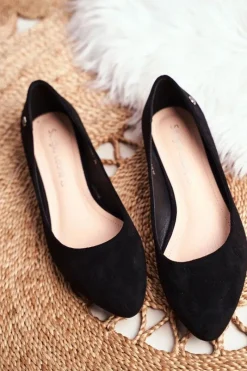 Outlet Baleriny Damskie Zamszowe Sergio Leone BL611 Czarne Nemsis Damskie Baleriny Klasyczne