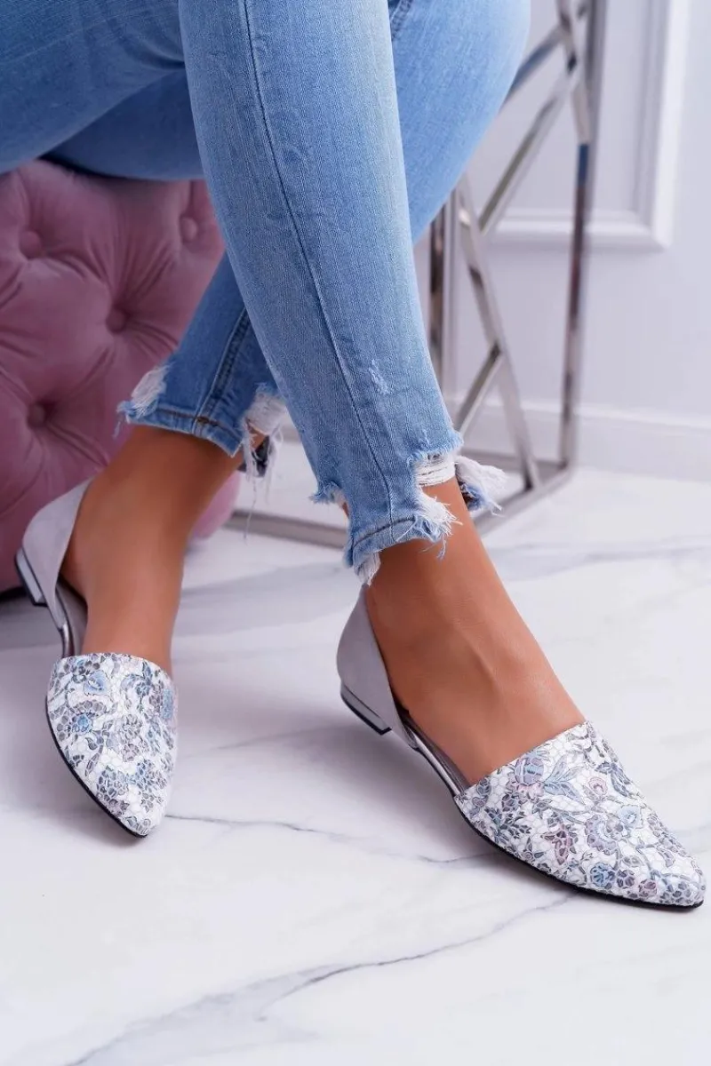 Hot Laura Messi Baleriny 1110 Skóra Szare Augure