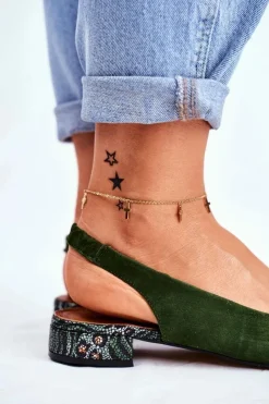 New Baleriny Na Obcasie Zielone 04482-09 Damskie Czółenka Zamszowe|Baleriny Skórzane