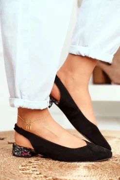 Discount Baleriny Na Obcasie Czarne 04482-01 Damskie Czółenka Zamszowe|Baleriny Skórzane