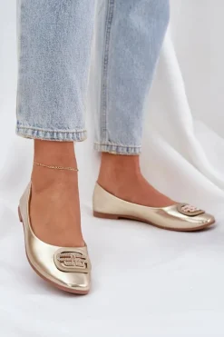 Sale Boto Baleriny Na Płaskiej Podeszwie Z Ozdobą Złote Ainoria Złoty