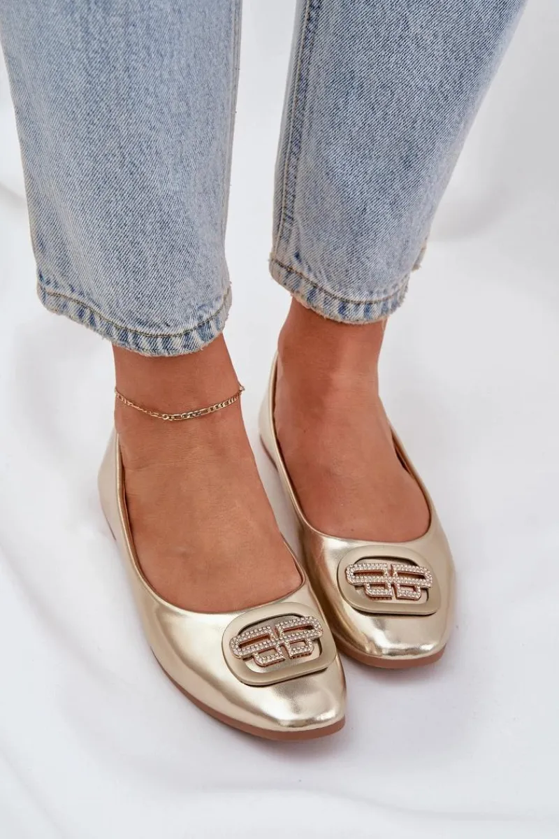 Sale Boto Baleriny Na Płaskiej Podeszwie Z Ozdobą Złote Ainoria Złoty