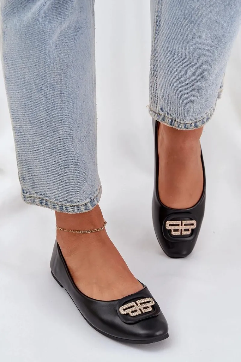 Baleriny Skórzane|Baleriny Klasyczne>Boto Baleriny Na Płaskiej Podeszwie Z Ozdobą Czarne Ainoria Czarny