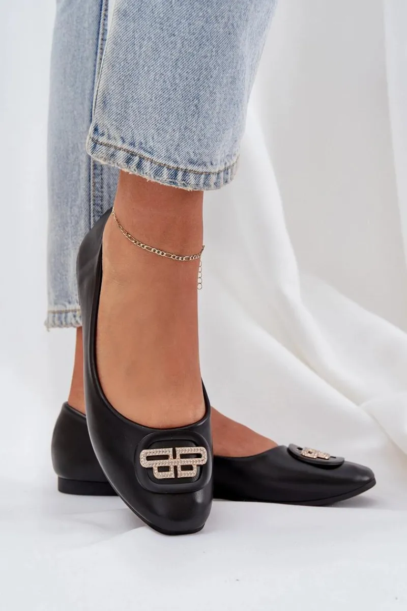 Baleriny Skórzane|Baleriny Klasyczne>Boto Baleriny Na Płaskiej Podeszwie Z Ozdobą Czarne Ainoria Czarny