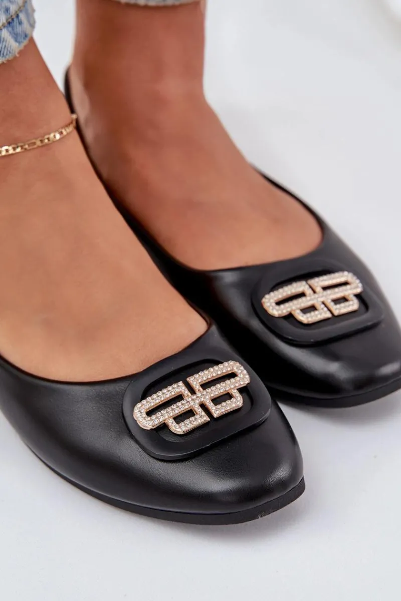 Baleriny Skórzane|Baleriny Klasyczne>Boto Baleriny Na Płaskiej Podeszwie Z Ozdobą Czarne Ainoria Czarny