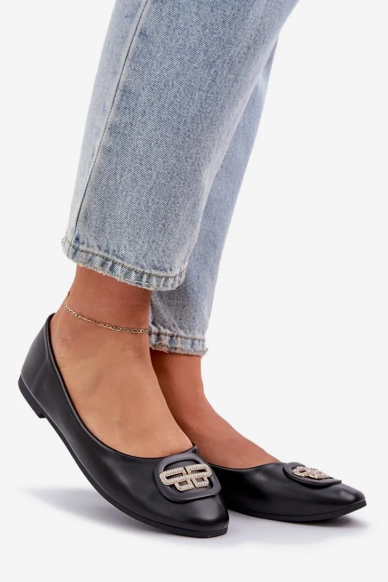 Baleriny Skórzane|Baleriny Klasyczne>Boto Baleriny Na Płaskiej Podeszwie Z Ozdobą Czarne Ainoria Czarny