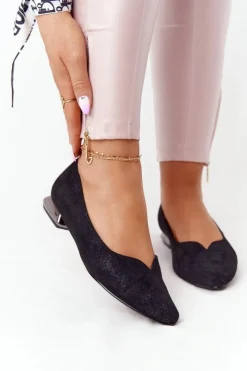Mokasyny Damskie Zamszowe|Baleriny Klasyczne>Buty damskie Vinceza Baleriny Na Srebrnym Obcasie Vinceza 21-10601 Czarne