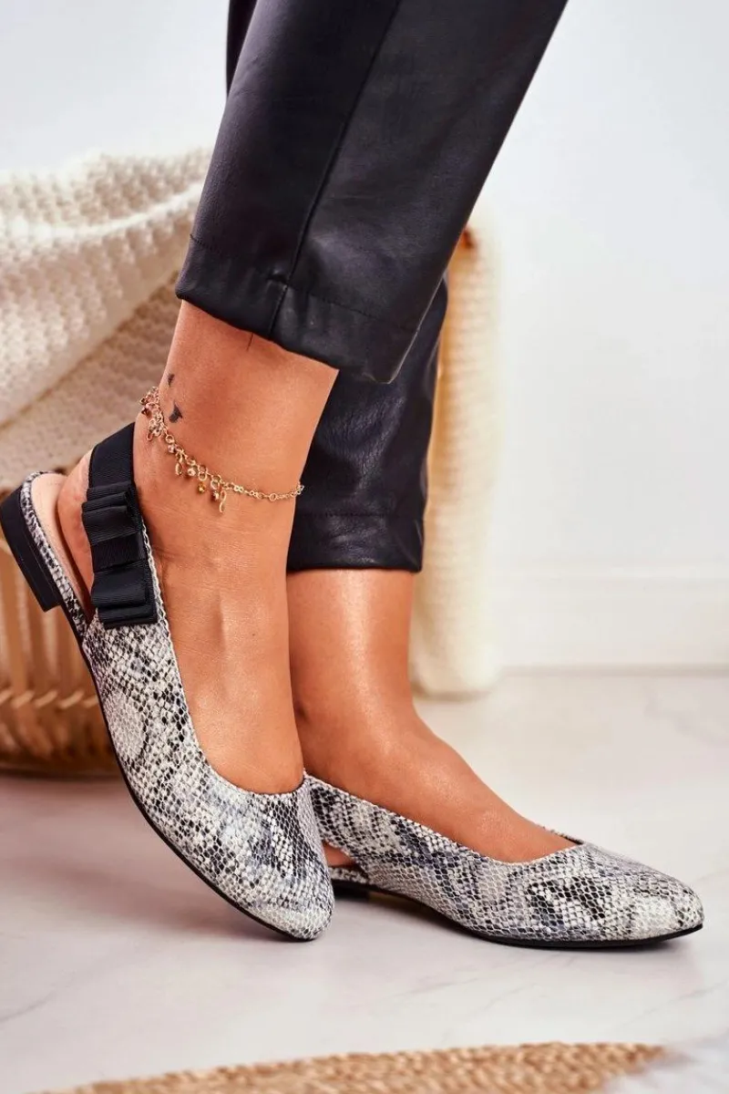 Clearance Baleriny Sergio Leone Szare Wężowy Wzór BL615 Damskie Baleriny Klasyczne