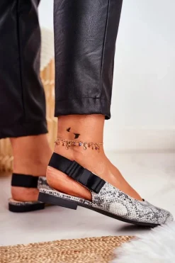 Clearance Baleriny Sergio Leone Szare Wężowy Wzór BL615 Damskie Baleriny Klasyczne