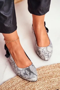 Clearance Baleriny Sergio Leone Szare Wężowy Wzór BL615 Damskie Baleriny Klasyczne