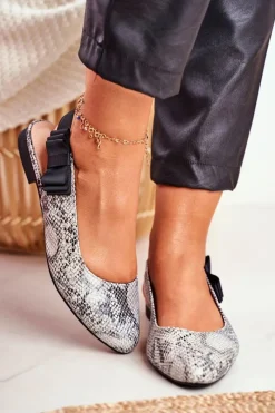 Clearance Baleriny Sergio Leone Szare Wężowy Wzór BL615 Damskie Baleriny Klasyczne