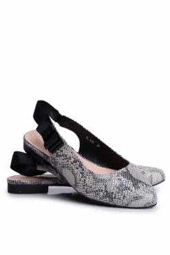 Clearance Baleriny Sergio Leone Szare Wężowy Wzór BL615 Damskie Baleriny Klasyczne