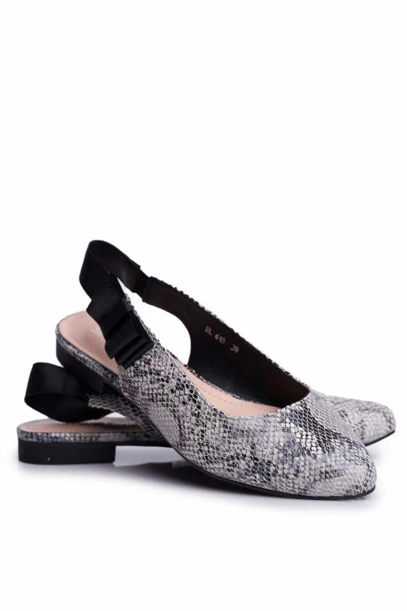 Clearance Baleriny Sergio Leone Szare Wężowy Wzór BL615 Damskie Baleriny Klasyczne