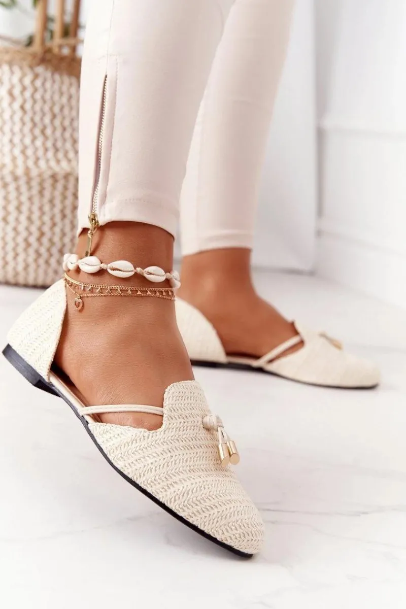 Clearance Baleriny W Szpic Z Plecionką Lu Boo Beżowe Damskie Baleriny Klasyczne