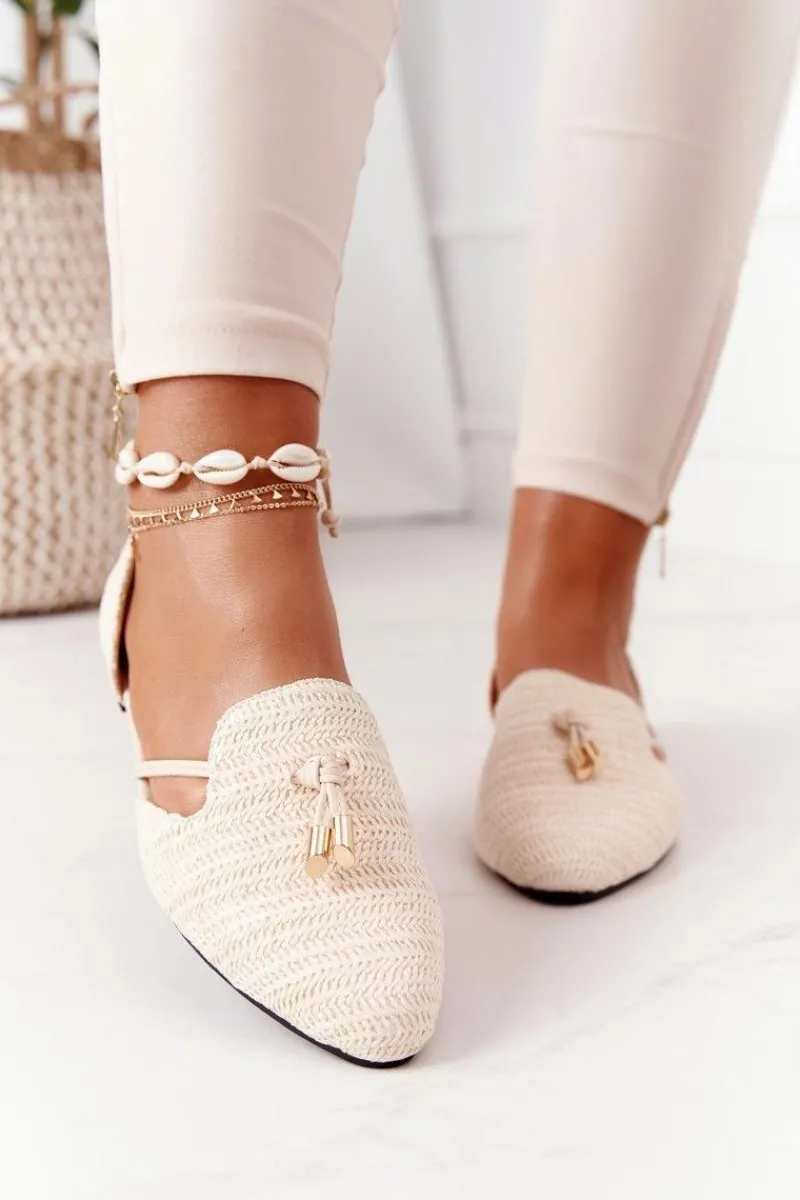 Clearance Baleriny W Szpic Z Plecionką Lu Boo Beżowe Damskie Baleriny Klasyczne