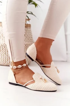 Clearance Baleriny W Szpic Z Plecionką Lu Boo Beżowe Damskie Baleriny Klasyczne