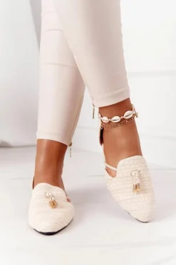 Clearance Baleriny W Szpic Z Plecionką Lu Boo Beżowe Damskie Baleriny Klasyczne