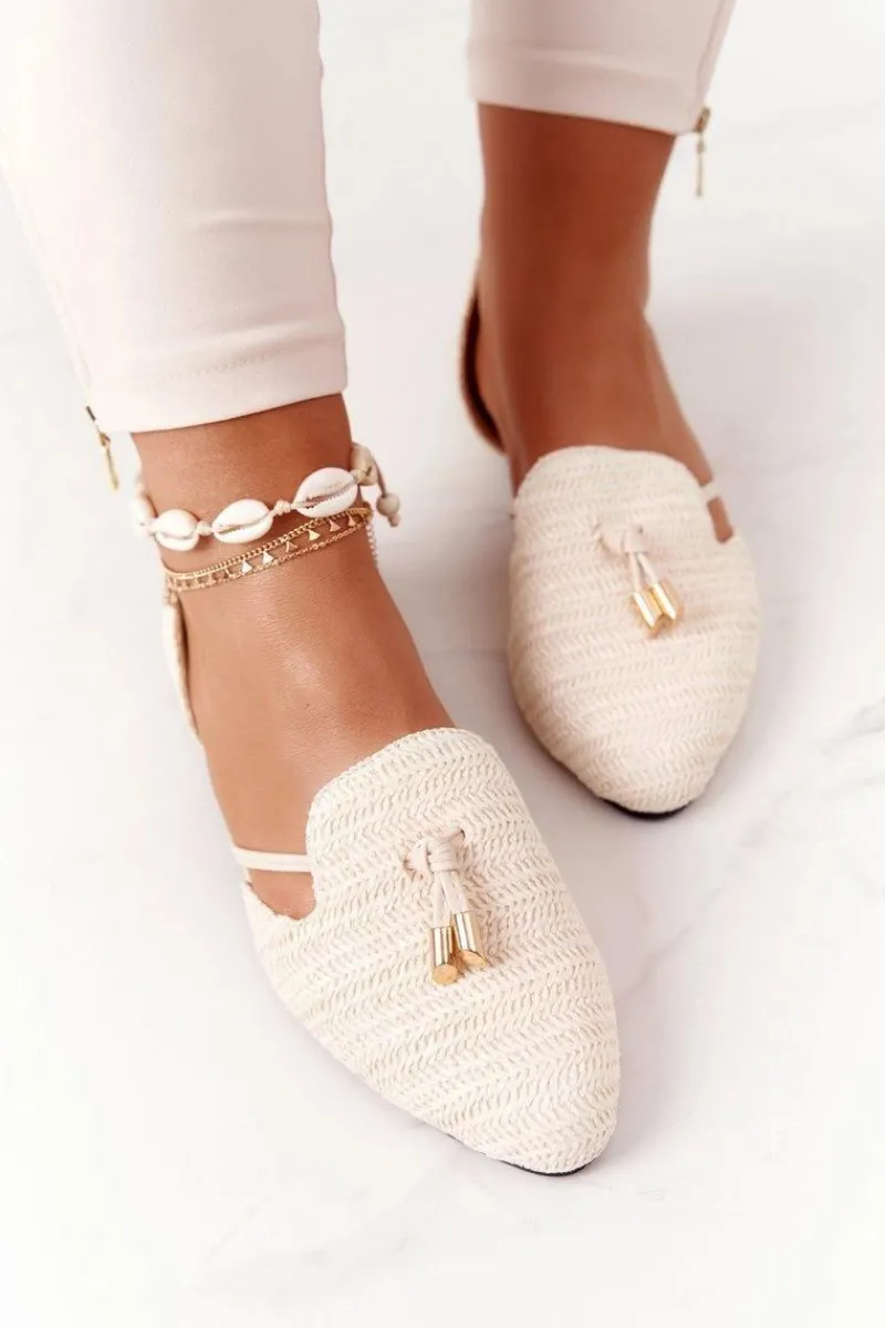 Clearance Baleriny W Szpic Z Plecionką Lu Boo Beżowe Damskie Baleriny Klasyczne