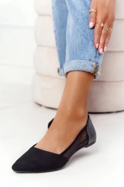 New Baleriny W Szpic Z Siateczką Czarne Melania Damskie Baleriny Klasyczne