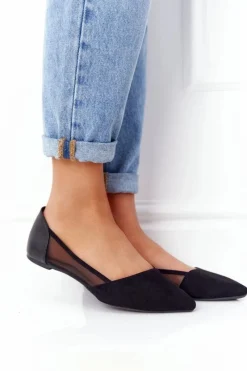 New Baleriny W Szpic Z Siateczką Czarne Melania Damskie Baleriny Klasyczne